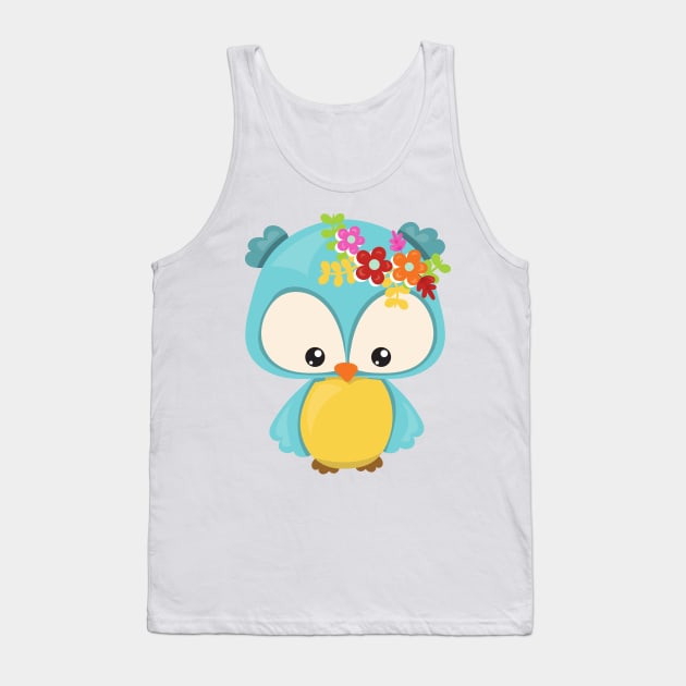 Spring Animals, Cute Owl, Little Owl, Flowers Tank Top by Jelena Dunčević